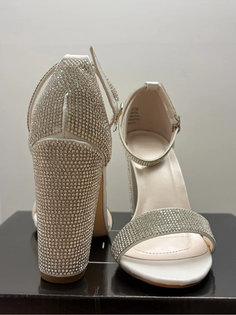 White Bridal Crystal Ankle-Strap Heels with Rhinestone Accents NWT